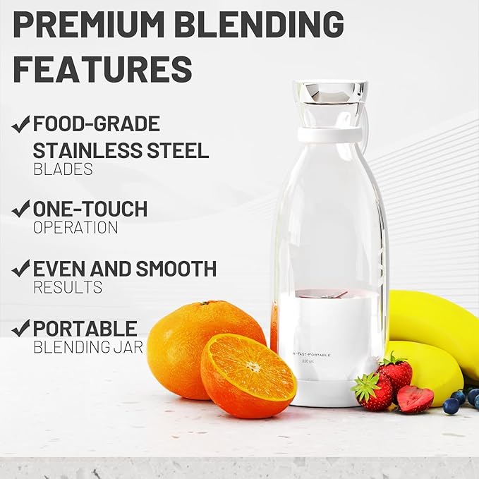 OTPEIR Portable Blender for Shakes and Smoothies with 11.83 Oz Travel Cup and Lid,Durable Stainless Steel Blades for Juice Blending Performance, White