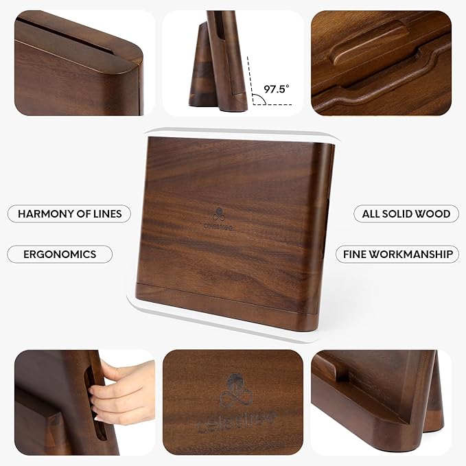 2 - in - 1 Magnetic Knife Block Holder with 16"x11" Cutting Board, Crafted from Premium Natural Rain Wood, Exquisitely Made with Elegant Design, Ideal for Efficient Kitchen Knife Storage