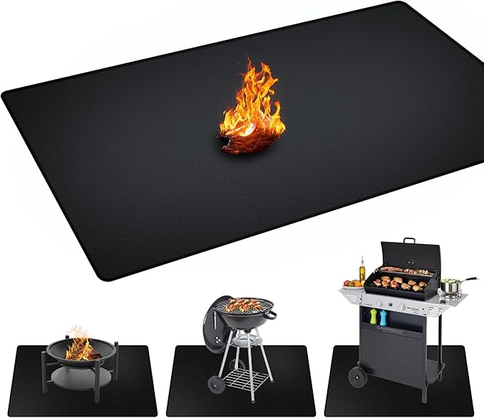 75 x 48 inch Under Grill Mats for Outdoor Grill, Double-Sided Fireproof, Oil and Waterproof Protective Mat for Grass and Deck, Outerdoor BBQ Fire Pit Fireplace Mat