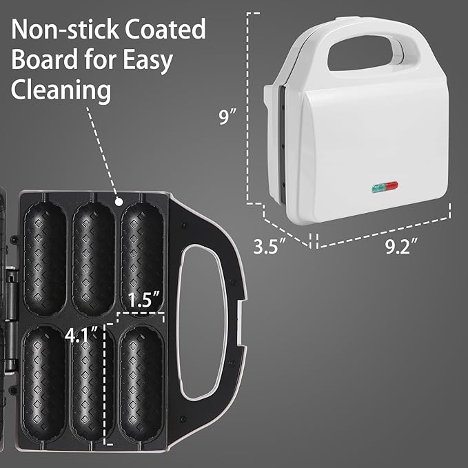 Corn Dog Waffle Maker, Hot Dog Waffle Machine with Non-stick Coating Plate, Hot Dog Maker Toaster Make 6 Corn Dogs, Corn Dog Waffle Machine Make Corn Dog in Minutes, Easy to Clean, White