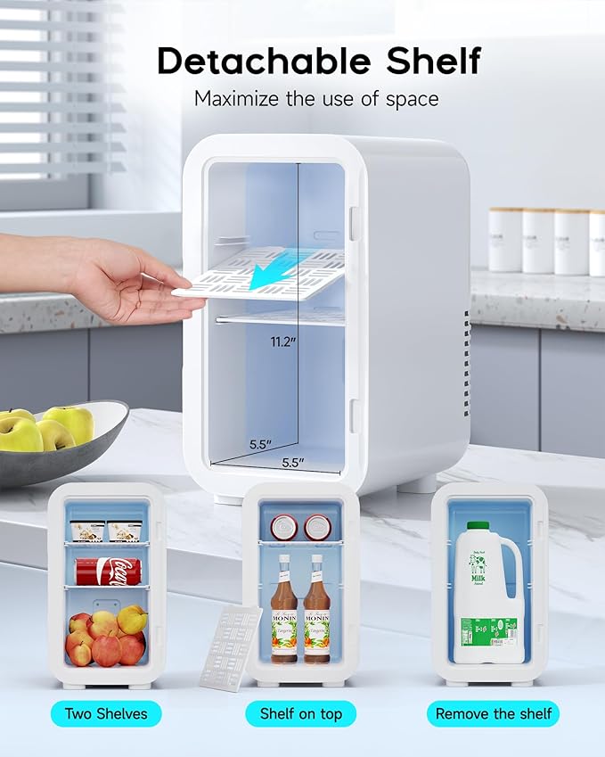 BEICHEN Mini Fridge,6 Liter / 8 Can Small Fridge for Bedroom, Car, Office & Dorm, 110V AC/DC Portable Thermoelectric Cooler & Warmer for Skincare, Food, Drinks, White
