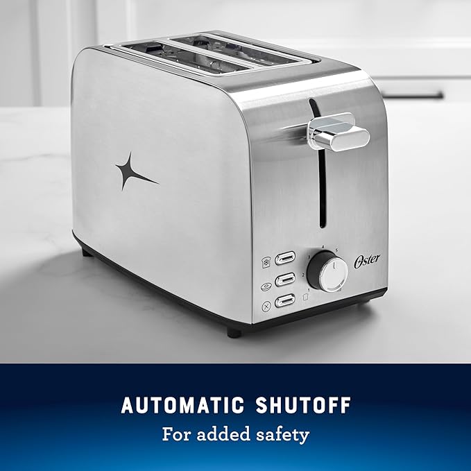 Oster 2-Slice Toaster with Extra Wide Slots, Bagel Toaster, Stainless Steel