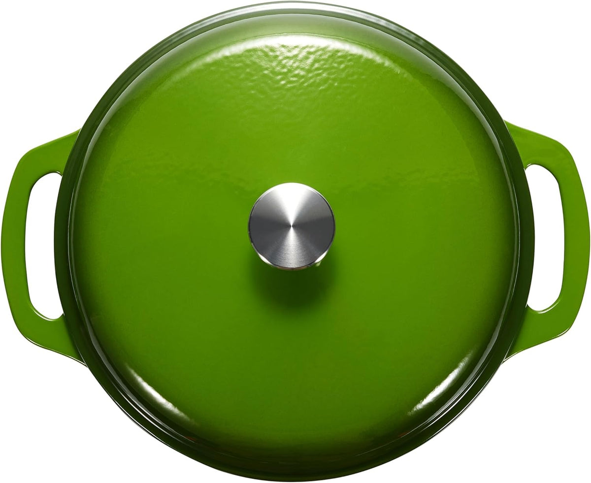 Amazon Basics Cast Iron Dutch Oven Pot with Lid, Enameled, Round, Dual Handles, Heavy-Duty, Large, 7.3-Quart, Green