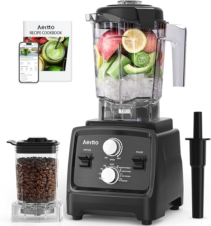 Aeitto Blenders for Kitchen with 1800W Motor, 68Oz. Large Capacity, 2-in-1 Blender & Grinder Combo, BPA-Free Countertop Professional Blender for Smoothies, Ice Crush, Frozen Drinks, Black