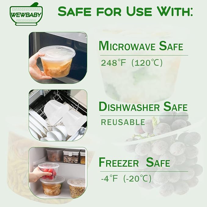 16 OZ [50 Set] Plastic Deli Food Storage Containers with Leak-Proof Airtight Lids BPA Free Disposable Togo Clear Containers for Soups, Heavy-Duty Ice Cream Microwave Dishwasher Freezer Safe