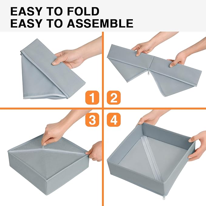 DIMJ Drawer Organizer 15 Pack - Foldable Baby Clothes Storage & Dresser Organizer for Nursery, Bedroom, Closet - Nursery Organization Dresser Dividers for underwear, Sock,Bra, Belt, Tie, Gray