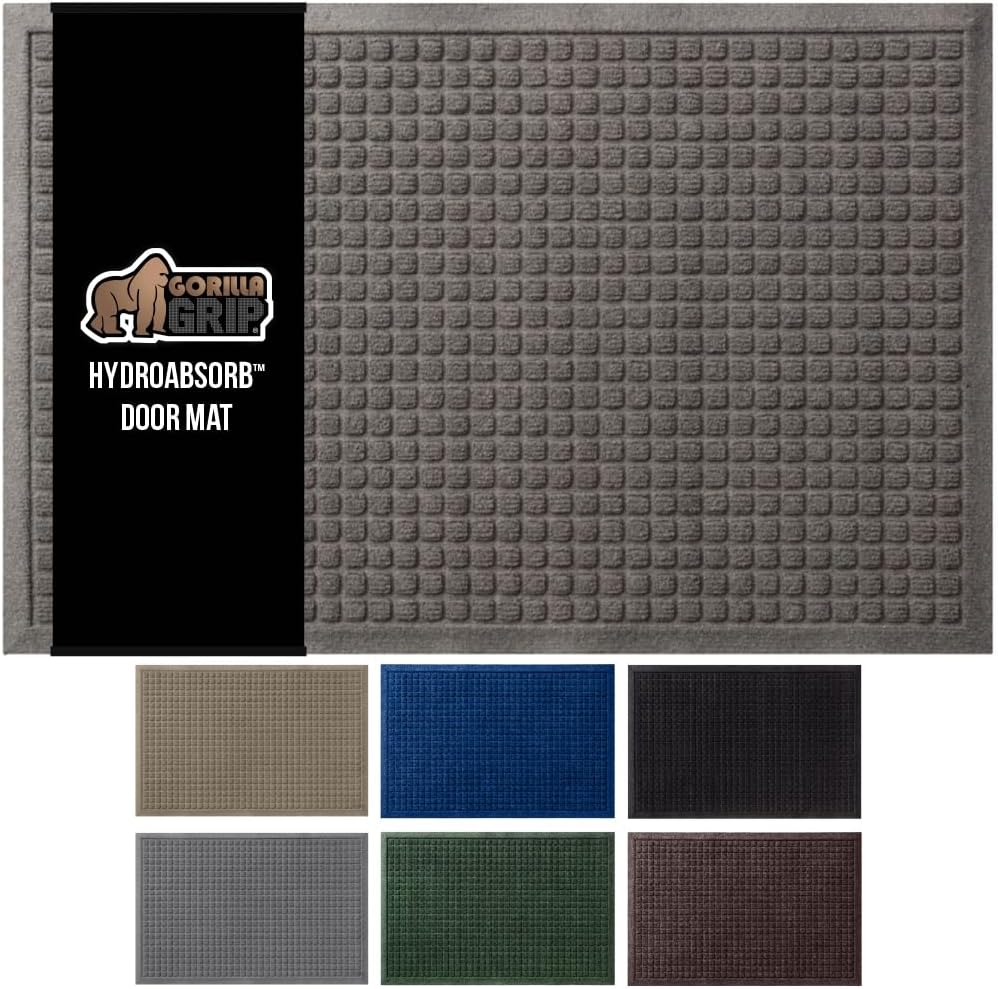 GORILLA GRIP Front Door Mat, Indoor Outdoor Ultra Absorbent HydroAbsorb Doormat, Absorbs Up to 1.7 Cups of Water, Stain and Fade Resistant, Rubber Backing Doormats, Captures Dirt, 29x17 Charcoal