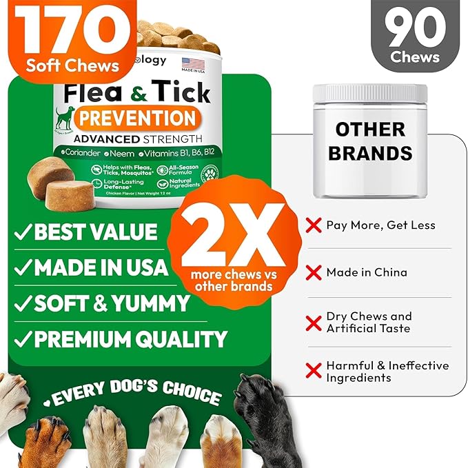 (2 Pack) Flea and Tick Prevention for Dogs Pills - 340 Chews - Natural Dog Flea & Tick Control - Oral Defense Treatment for Dogs Supplement - Vet Formulated - All Breeds & Ages - Made in USA