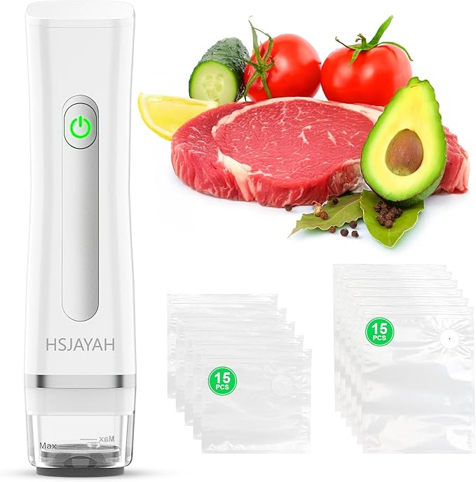 Vacuum Sealer with 30 Bags, Handheld Sealer with Visible Water Tank, Portable for 6X Freshness, Sous Vide & Kitchen Storage
