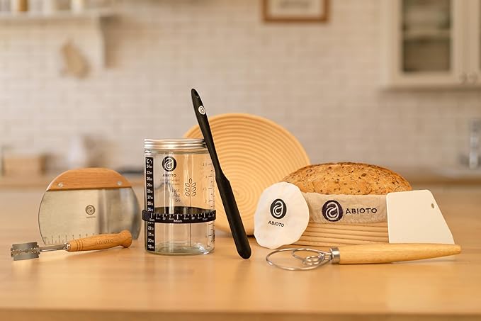 Sourdough Bread Baking Supplies and Starter Kit - Ultimate Bread Making and Sourdough Starter Kit with Proofing Baskets, Sourdough Jar, Bread Lame, Scrapers and Danish Whisk