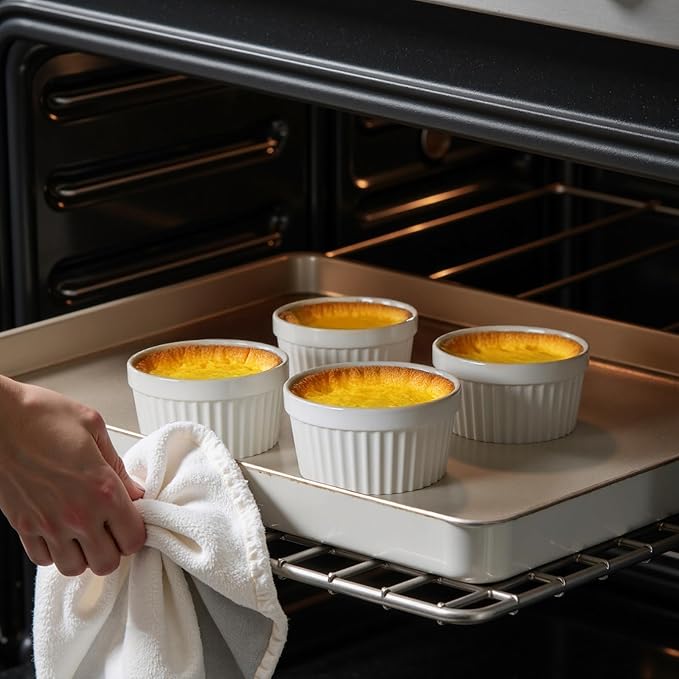 Sweese 6-Pack 8 oz Porcelain Ramekins with Lids, White Souffle Dishes for Baking, Creme Brulee Cups, Oven-Friendly Pudding Custard Bowls – Versatile Kitchen Essentials for Baking and Storing