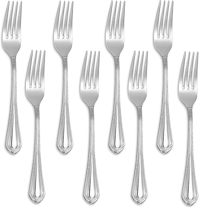 KEAWELL Pearl Edge 8-Piece Premium Fork Set, 18/10 Stainless Steel, Fine Silverware with Mirror Finish, Dishwasher Safe (8, 8" Dinner Forks)