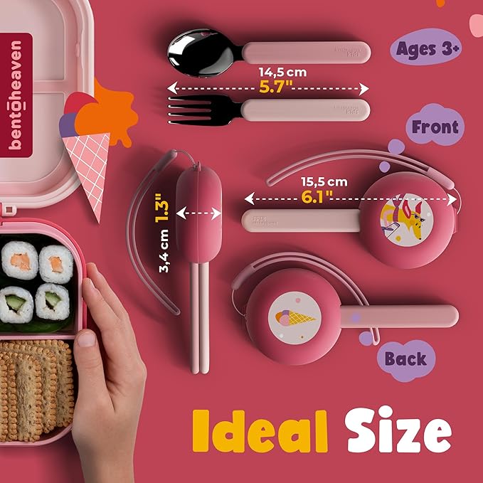 Bentoheaven Kids Travel Utensils with Case, Food-Grade Stainless Steel & BPA-Free Plastic, Travel Kid Cutlery Set, Dishwasher Safe Fork, Spoon & Case, Reusable Flatware, Silverware for Kids(Dachshund)