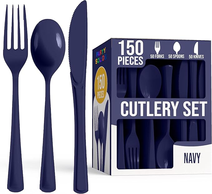 Party Solids Dark Purple Plastic Silverware Heavy Duty 150 Pcs Dark Purple Plastic Cutlery Sets, Utensil Sets, 50 Of Each Forks, Knives & Spoons Disposable Cutlery Set, Flatware Set For Party Supplies
