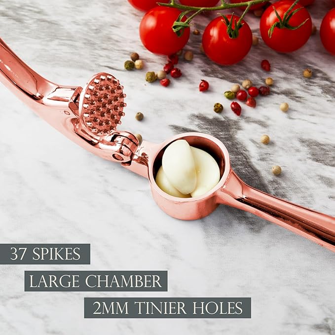 Premium Garlic Press, Professional Garlic Mincer, Easy to Squeeze and Clean, Rust Proof & Dishwasher Safe, Efficient Ginger Crusher - Rose Golden