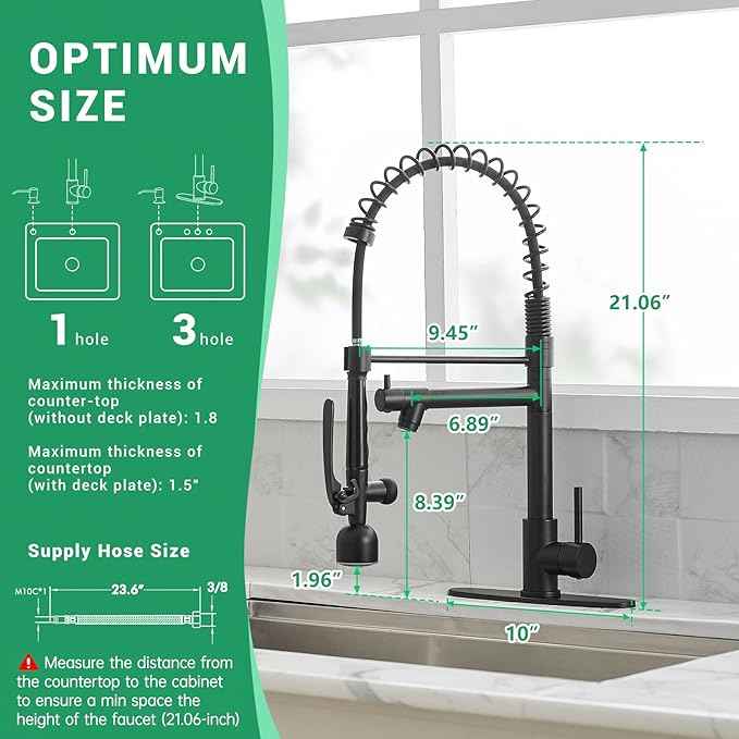 Fapully Commercial Kitchen Faucets with Pull Down Sprayer Matte Black LED Single Handle Faucet for Kitchen Sink, Kitchen Faucet with Soap Dispenser and Deck Plack for 4 Hole