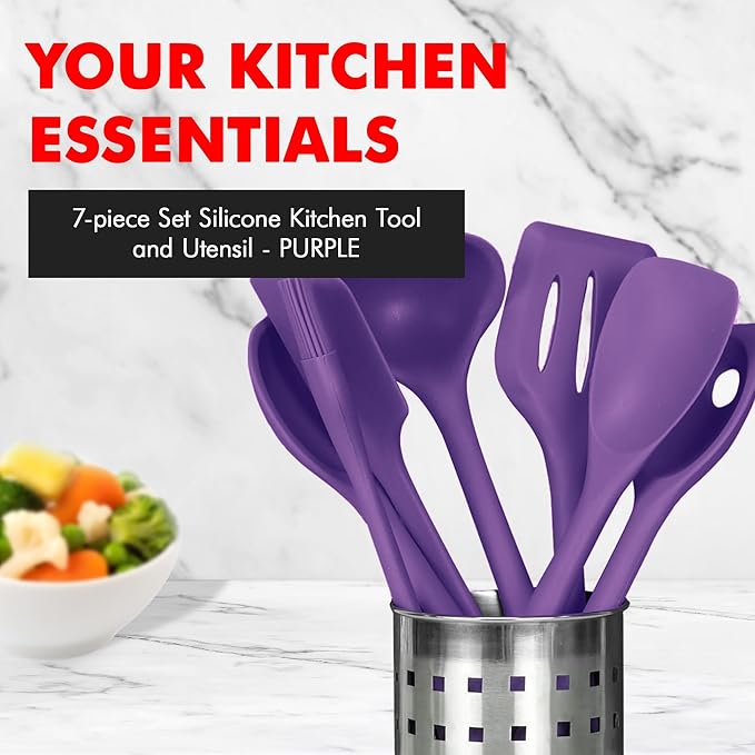 Chef Craft Premium Silicone Kitchen Tool and Utensil Set, 7 Piece, Purple