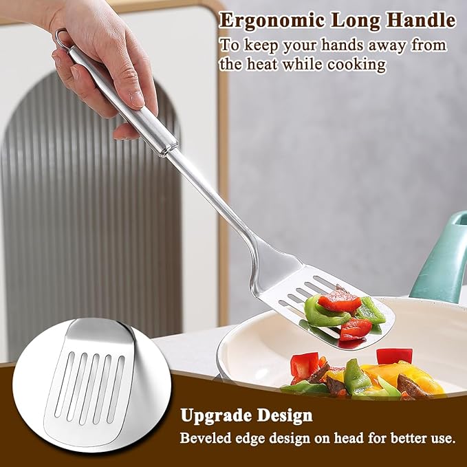 Homquen Kitchen Utensils Set 4pcs, Stainless Steel Cooking Utensils Set, Kitchen Tools Spatulas Set, Cooking Spoons, Home Essentials Kitchen Gadgets Accessories