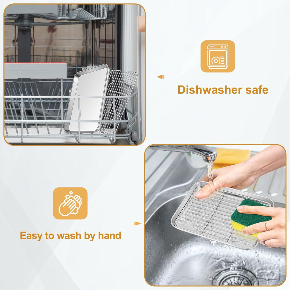 TeamFar Toaster Oven Tray and Rack Set, 9.3’’ x 7’’ x 1’’, Stainless Steel Toaster Oven Pan Broiler Pan, Non Toxic & Healthy, Easy Clean & Dishwasher Safe