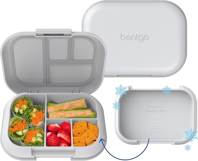 Bentgo Chill Kids Leak-Proof Lunch Box - 4-Compartment Bento Box with Built-In Ice Pack, 3.3 Cup Capacity, PFAS & BPA-Free, Microwave & Dishwasher Safe, Ideal Size for Ages 3 to 7 (Gray)