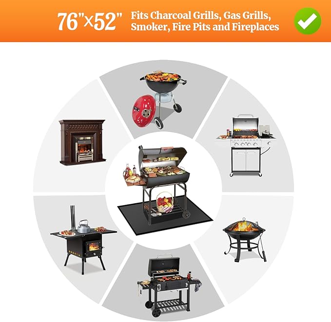 76 ×52 inches Under Grill Mat for Outdoor Grill/ Fireproof Grill Pad for Fire Pit, Double-Sided Indoor Fireplace Mat Fire Pit Mat, Oil-Proof Waterproof BBQ Grill Mats Pad for Deck and Patio Gas Grills