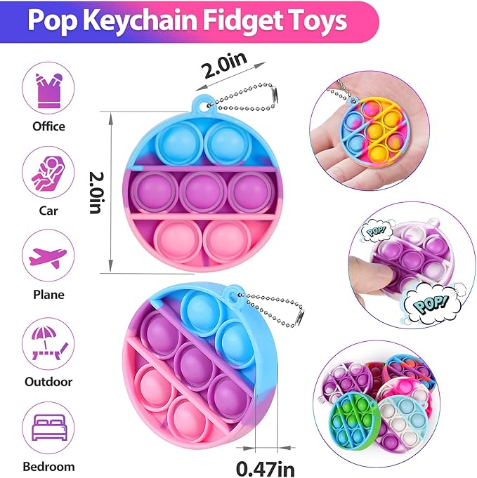 Pop Fidget Toys Bulk Its Party Favors for Kids 4-8 8-12 30 PCS Mini Pop Keychain It Sensory Fidget Toy Pack Fidgets for Classroom Prizes Students Kids Carnival Birthday Goodie Bag Stuffers Fillers