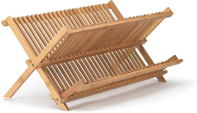HIC Kitchen Bamboo Folding Dish Drying Rack, 20.5 x 13-Inches