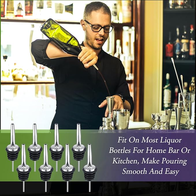 48 Pcs Stainless Steel Bottle Pourers Tapered Liquor Pourers with Rubber Dust Caps Tapered Spouts Set Bar Supplies Vinegar Bottle Dispenser Wine Liquor Spout for Oil Beer Drink Water