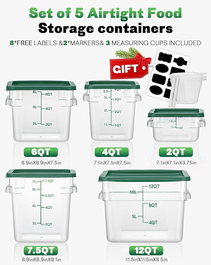 2QT&4QT NSF Food Storage Containers: 8 PCS[Food Grade] [Hot&Cold Resistant] Commercial Clear Square Food Storage Containers with Scales Handles for Home Restaurant Kitchen(BPA FREE)