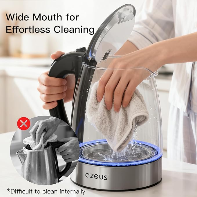 AZEUS Fast Boil Electric Water Kettle, 1.8L Large Capacity with Auto Shut-Off and Boil-Dry Protection, BPA-Free Borosilicate Glass &Stainless Steel