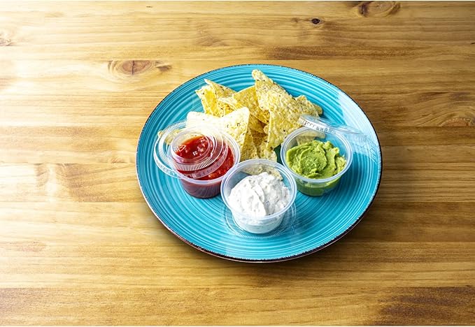 DuraHome Plastic Portion Cups with Lids 4 oz. & 5.5oz. Combo Pack of 150 Leakproof Jello Cup Mini Containers for Salad Dressing Sauce Condiment Snack Souffle and Salsa, Disposable, Interchangeable