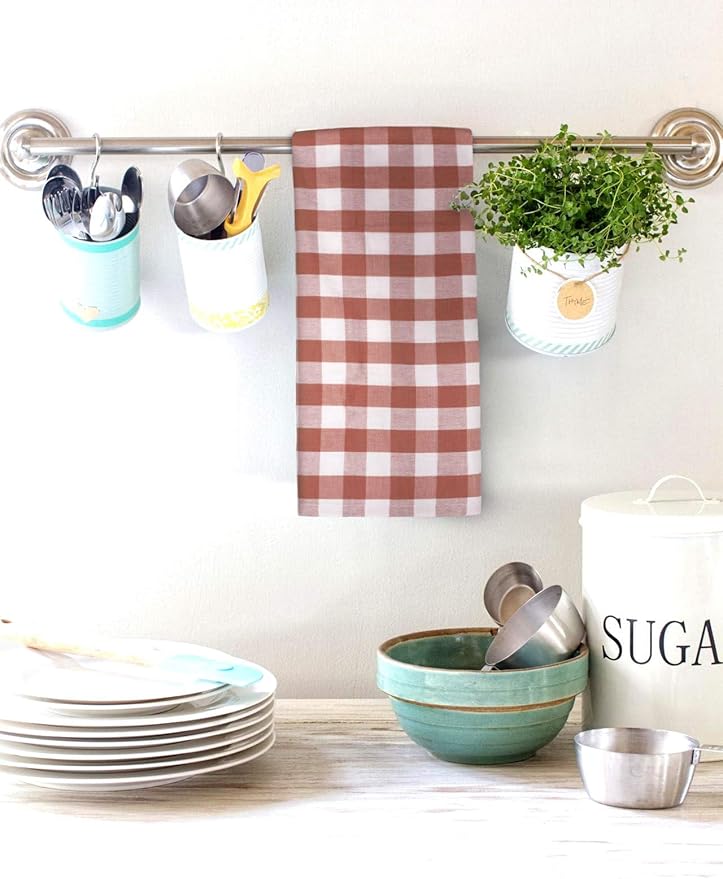 Urban Villa Cloth Napkins Rust Checks Dinner Napkins Set of 12 20X20 100% Cotton Absorbent Washable Durable Reusable Cloth Napkins Ideal for Farmhouse Party Thanksgiving Harvest Fall Dinner Napkins