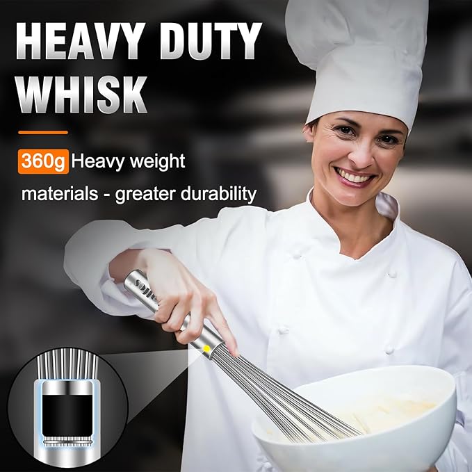 Walfos Whisk,17in Large Whisks, Heavy Duty Stainless Steel Wire Whisk Ideal For Beating Eggs, Blending Sauces, Mixing Batter.