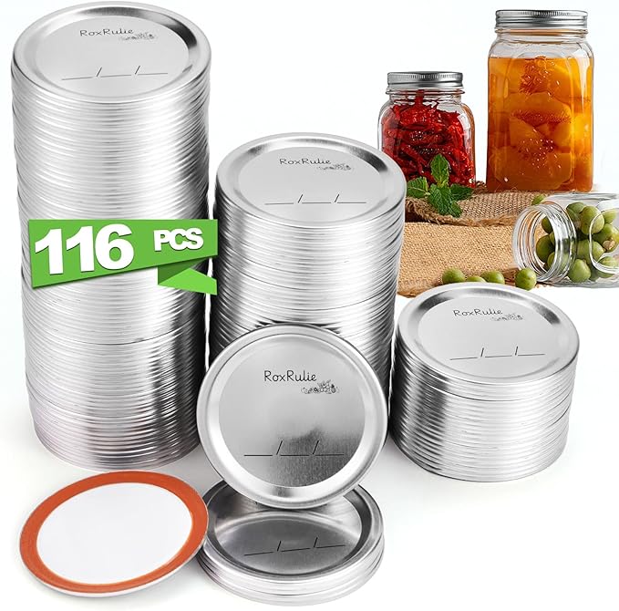 116PCS Canning lids Wide Mouth(3.43in/87mm), Upgraded Leak-Proof Mason Jar Lids for Ball/Kerr Jars, Split-Type Lid with Perfect Airtight Seal, Canning Jars Lids, Food Grade Material