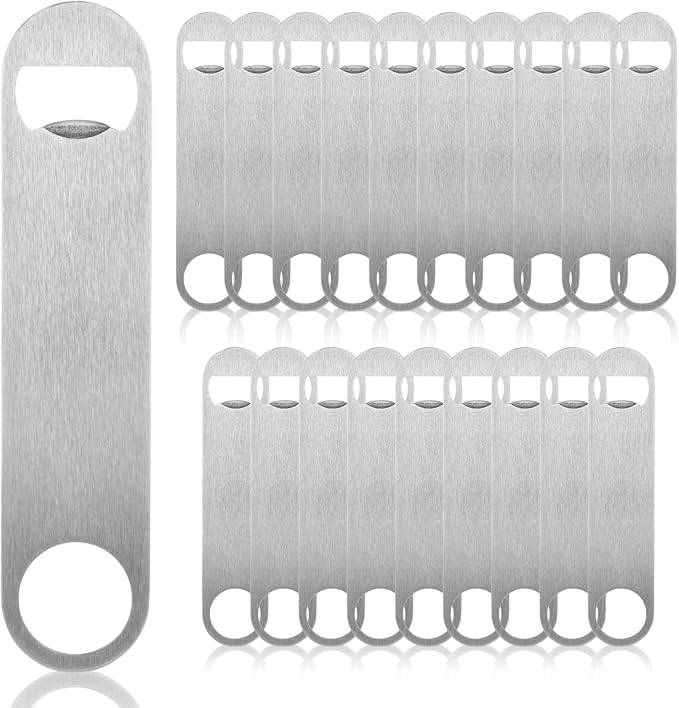 QTLCOHD 20 Pack 7 Inch Flat Bottle Opener, Stainless Steel Bottle Openers Bulk Silver Beer Bottle Opener Bartender for Kitchen Bar or Restaurant
