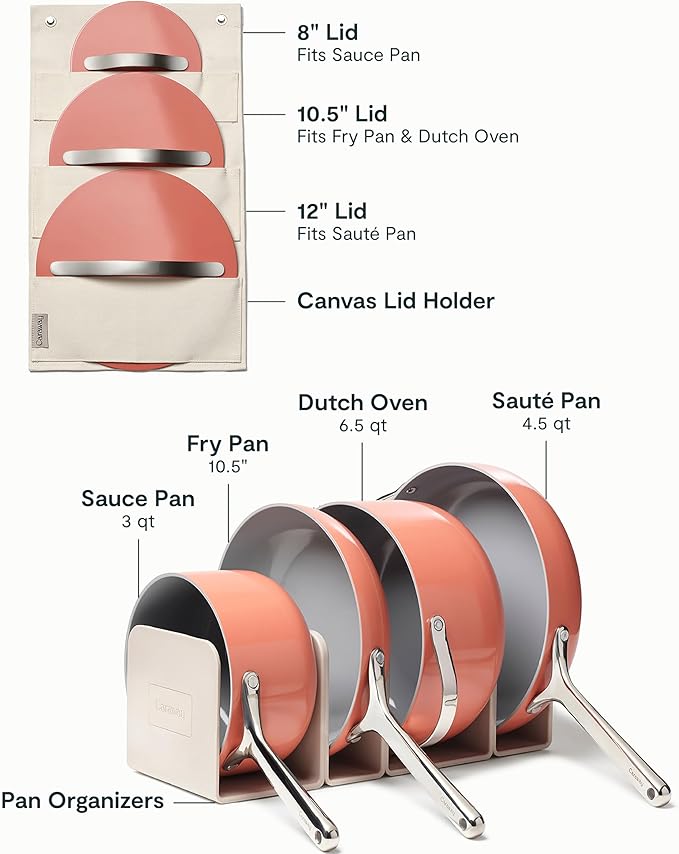 Caraway Non-stick Ceramic Cookware Set (12 Piece) Pots, Pans, Lids and Kitchen Storage - PFAS & PFOA Free - Oven Safe Pan Set & Compatible with All Stovetops - Perracotta