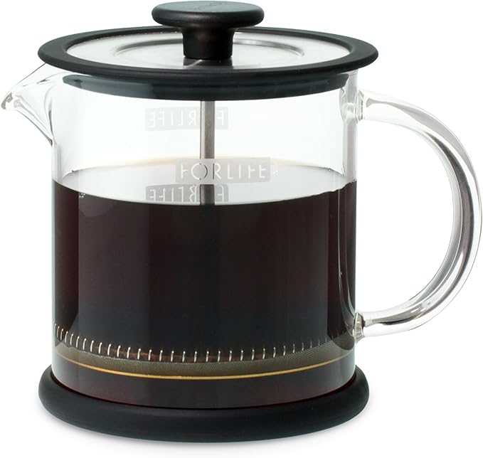 FORLIFE Cafe Style Glass Coffee/Tea Press, 16-Ounce, Black