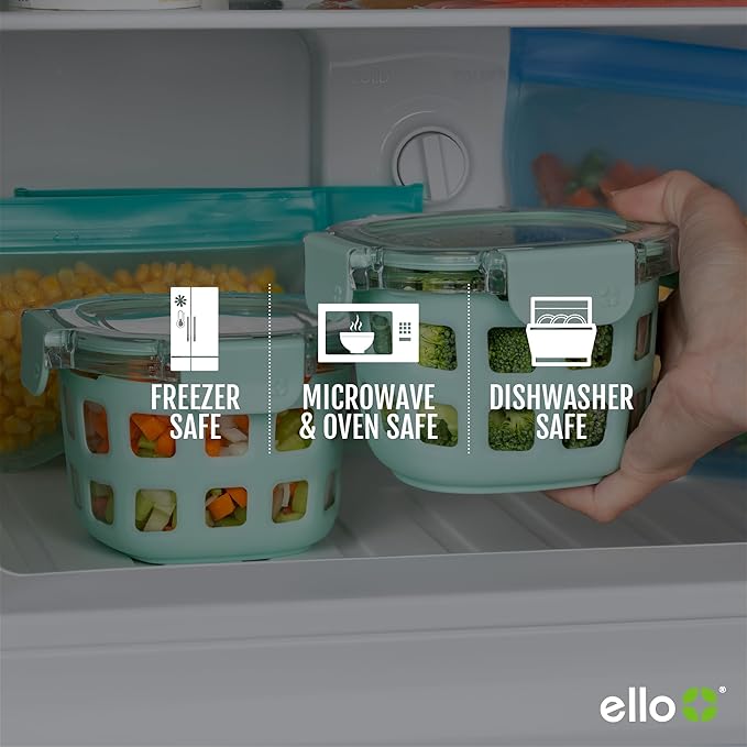 Ello Duraglass Glass Meal Prep Sets Leak-Proof Glass Food Storage Containers with Airtight BPA-Free Plastic Lids, Dishwasher, Microwave, and Freezer Safe