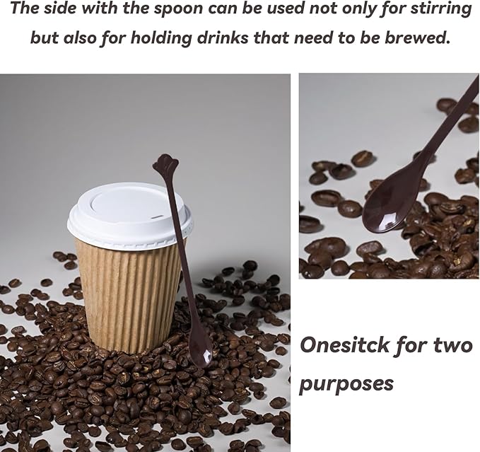 200 Pcs Coffee Cocktail Stirrer Stick Spoon Disposable Plastic Mini Stir Cup Drink Kitchen Dining Coffee Tea Spoon, Utensils Accessories Bar Restaurant, Brown