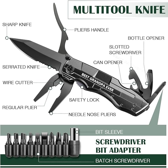 Gifts for Grandpa from Granddaughter Grandson,Fathers Day Birthday Christmas Grandpa Gifts,Multitool Knife "BEST GRANDPA EVER",Multi tool for Climbing,Camping,Cycling,Hiking