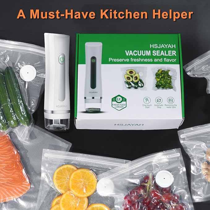 Vacuum Sealer with 30 Bags, Handheld Sealer with Visible Water Tank, Portable for 6X Freshness, Sous Vide & Kitchen Storage