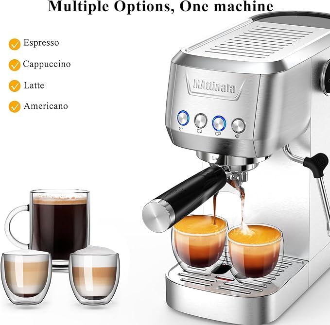 MAttinata Espresso Coffee Machine, Compact Espresso Maker 20 Bar, Stainless Steel Cappuccino Machines With Steam Milk Frother For Home Barista, Office Mattino