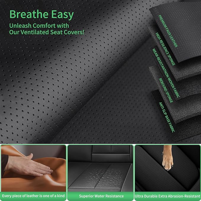Fit Passport Car Seat Covers for Honda Passport 2019-2025 2026 -Upgraded Premium Waterproof & Breathable Leather, Airbag Compatible, All-Weather Seat Cushion Protector,2 Front/Black
