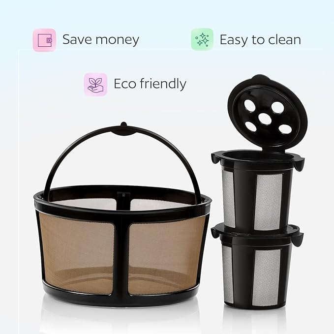 2 Reusable K Cups and Basket Coffee Filter for Keurig K-Duo Hot & Iced Single Serve & Carafe Coffee Maker with MultiStream Technology (Gen 2)