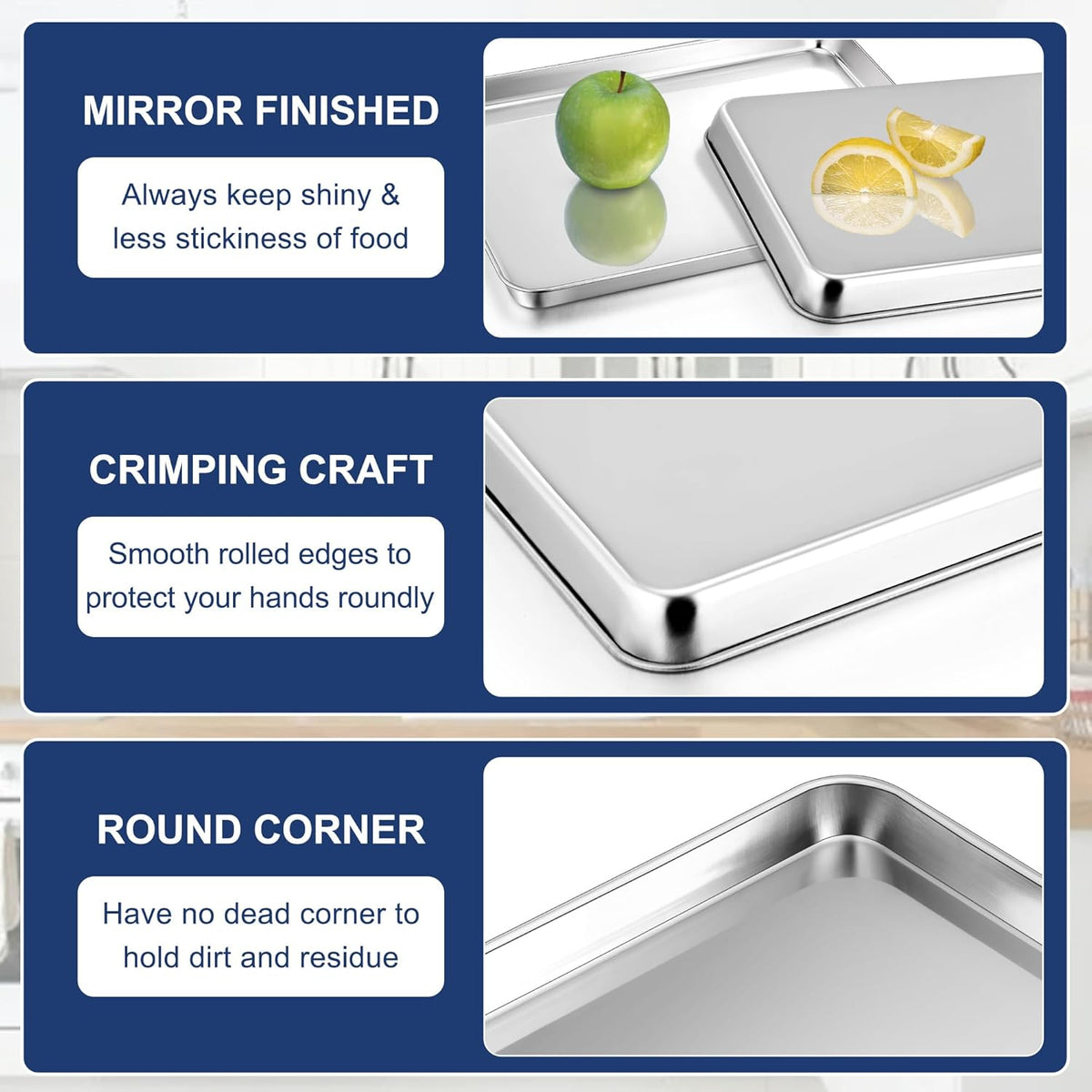 P&P CHEF 17.3 Inch Baking Cookie Sheet, Oven Pan Tray Stainless Steel Sheet Pan for Kitchen, Oven Bakeware for Multi Uses, Shiny Look & Dishwasher Safe, Healthy & Heavy Duty, 1Pc