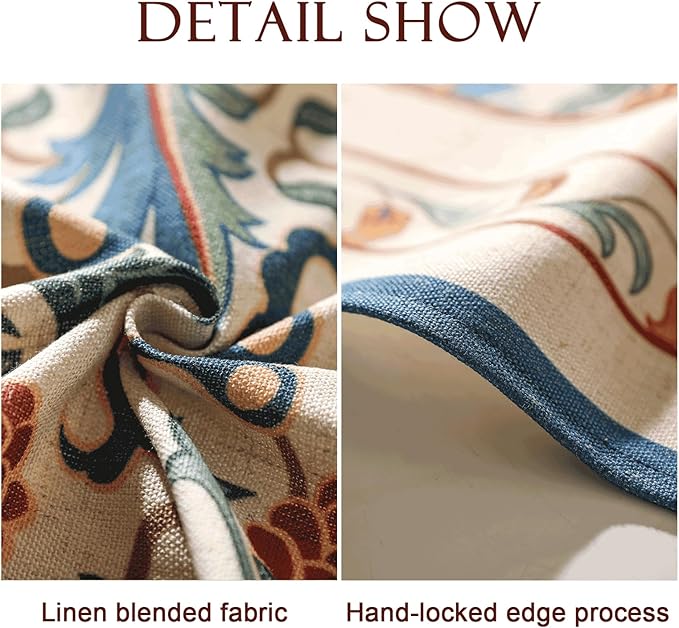 patdrea Designer Vintage Linen Tablecloth for Rectangle Table,French Soft Durable Floral Tablecloths,Colorful Table Cover for Kitchen Dining,Parties,Christmas,Thanksgiving,Party,55"x87"-Puno