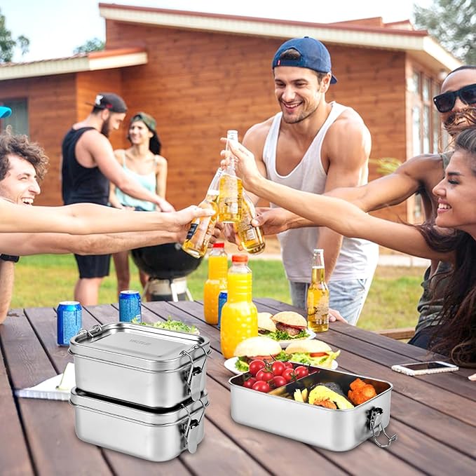 4 PCS Stainless Steel Bento Box 1200ml, Metal Lunch Box Food Containers, Steel Lunch Container for Home, Work, Camping