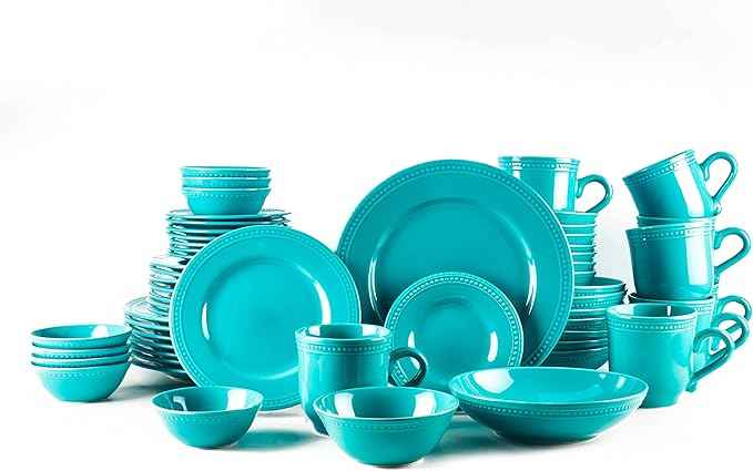 Pearl Dots Stoneware Dinnerware Set (Turquoise, 56pc Set)