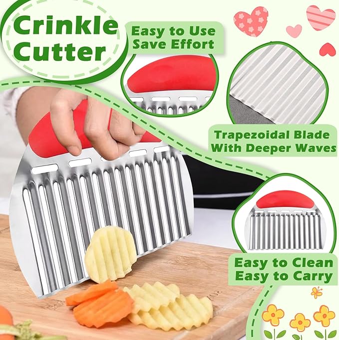 Suuker Large Crinkle Cutter for Veggies, French Fry Cutter,Potato Slicer,Potato Chip Slicer,Crinkle Cut Fries,Wavy Knife for Cucumber,Carrot Chopper,Stainless Steel Veggie Chopper,Carrot Knife
