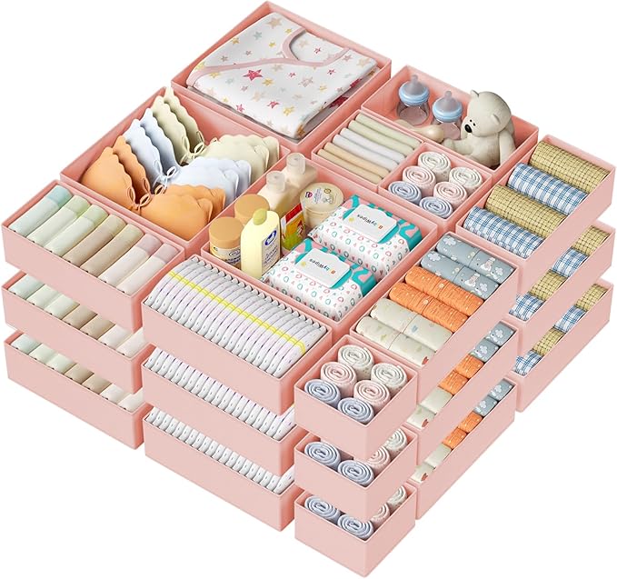 DIMJ Drawer Organizer Clothes Storage - 24 Pack Baby Dresser Organizer for Nursery, Foldable Closet Drawer Organizer Bins for Bedroom Organization, Fabric Storage Dividers for Socks, Underwears, Bras